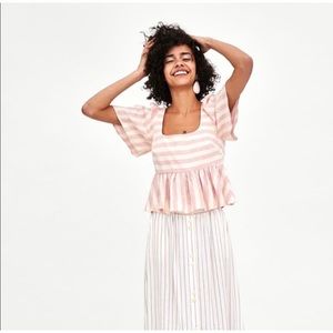 Zara pink stripe peplum top